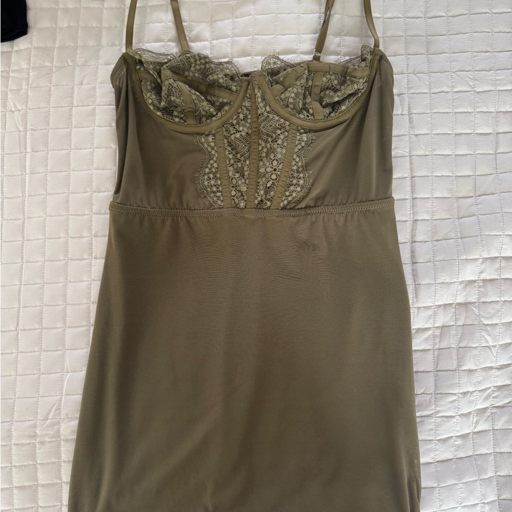 Olive Lace Trim Chemise